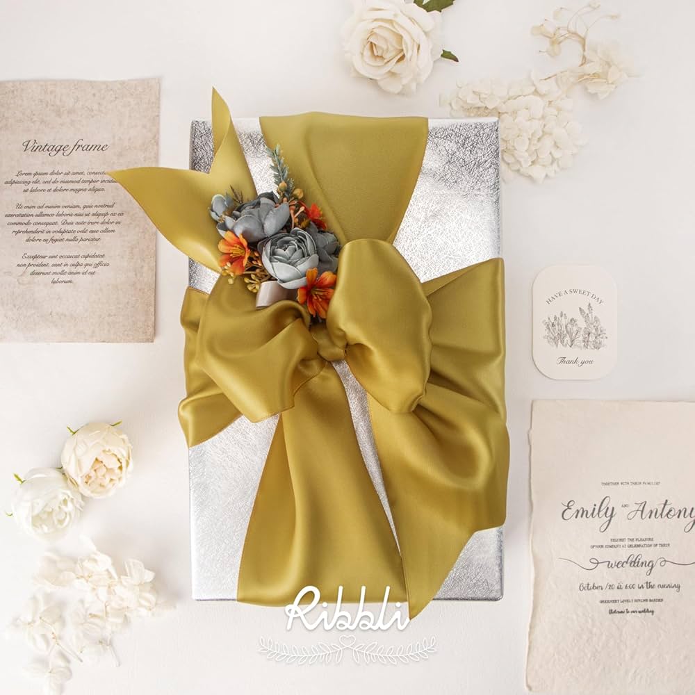 Amazon.com: Ribbli Gold Satin Ribbon 4 Inch Wide Gold Ribbon